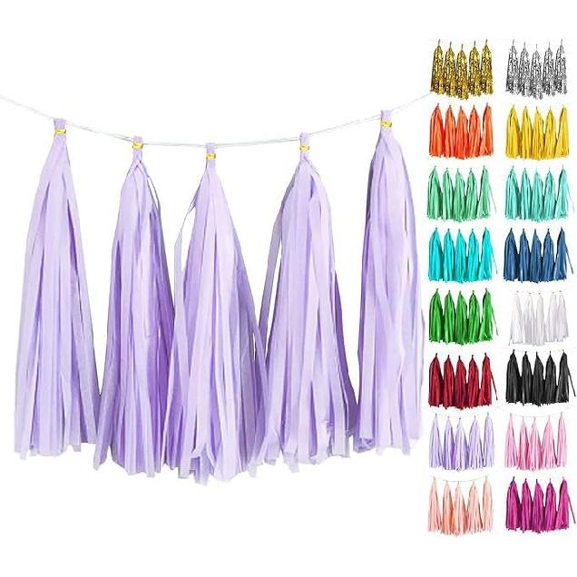White Tassel Garland 20 Pcs, Tissue Paper Tassels Garland Banner for Party Birthday Wedding Decoration Baby Shower Table Decor