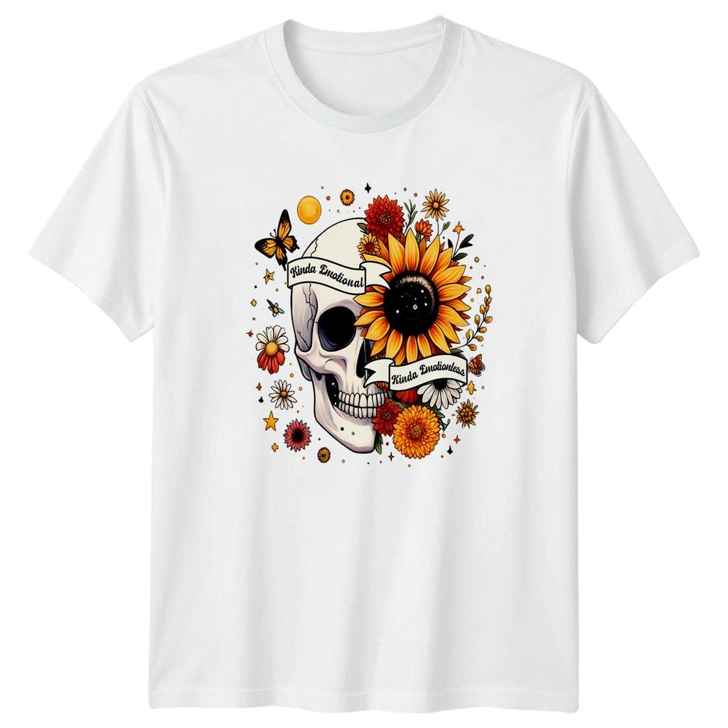 Kinda Emotional Kinda Emotionless T-Shirt Floral Skull Lifestyle