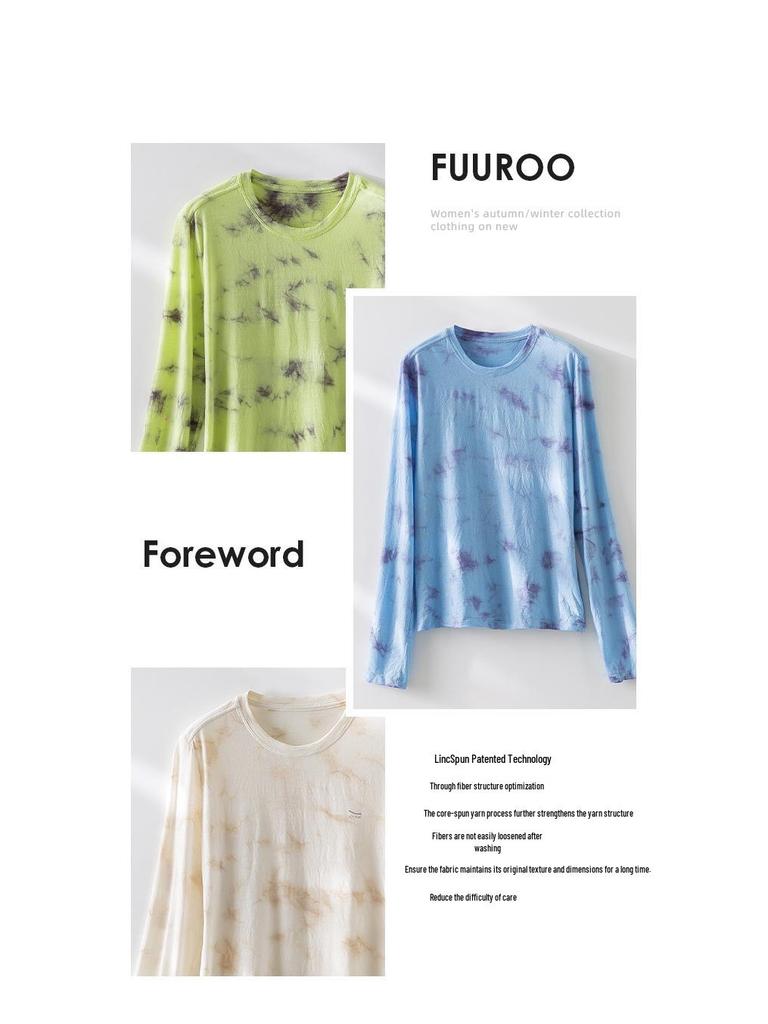 Women's Long Sleeve Tie-Dye Merino Wool T-Shirt: Machine Washable, Round Neck, Loose Fit, Comfortable & Breathable - Spring Arrival