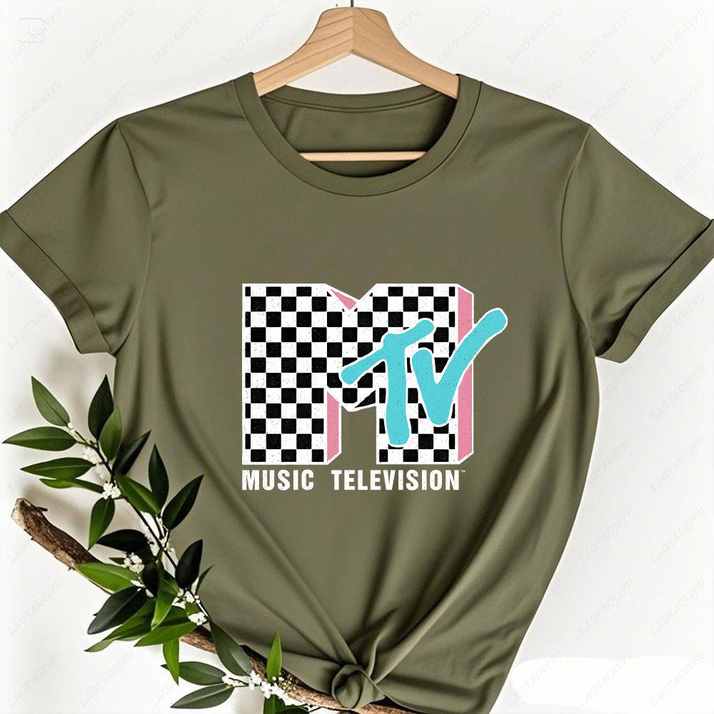 MTV Neon Distressed Karomuster Logo Grafik Damen Hemden Retro 80er 90er MTV Familienpassendes T-Shirt Vintage MTV Geburtstagskind Oberteile