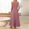 Damen Ärmelloses Lässiges Lockeres Langes Maxikleid Rundhalsausschnitt Basic Stil Strandurlaub Sommerkleid mit Dehnbarem Stoff