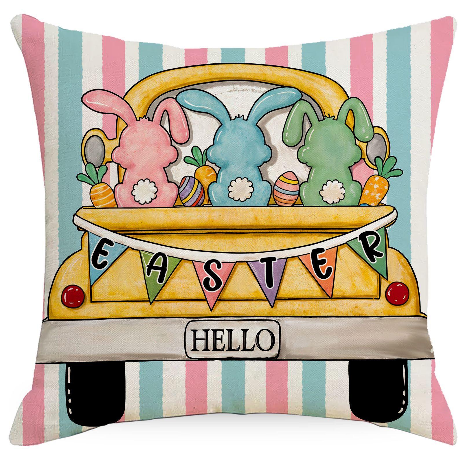 

Easter Pillowcase Colorful Letters Linen Print Festive Decoration Home Sofa Cushion Cover Pillowcase 45 * 45Cm