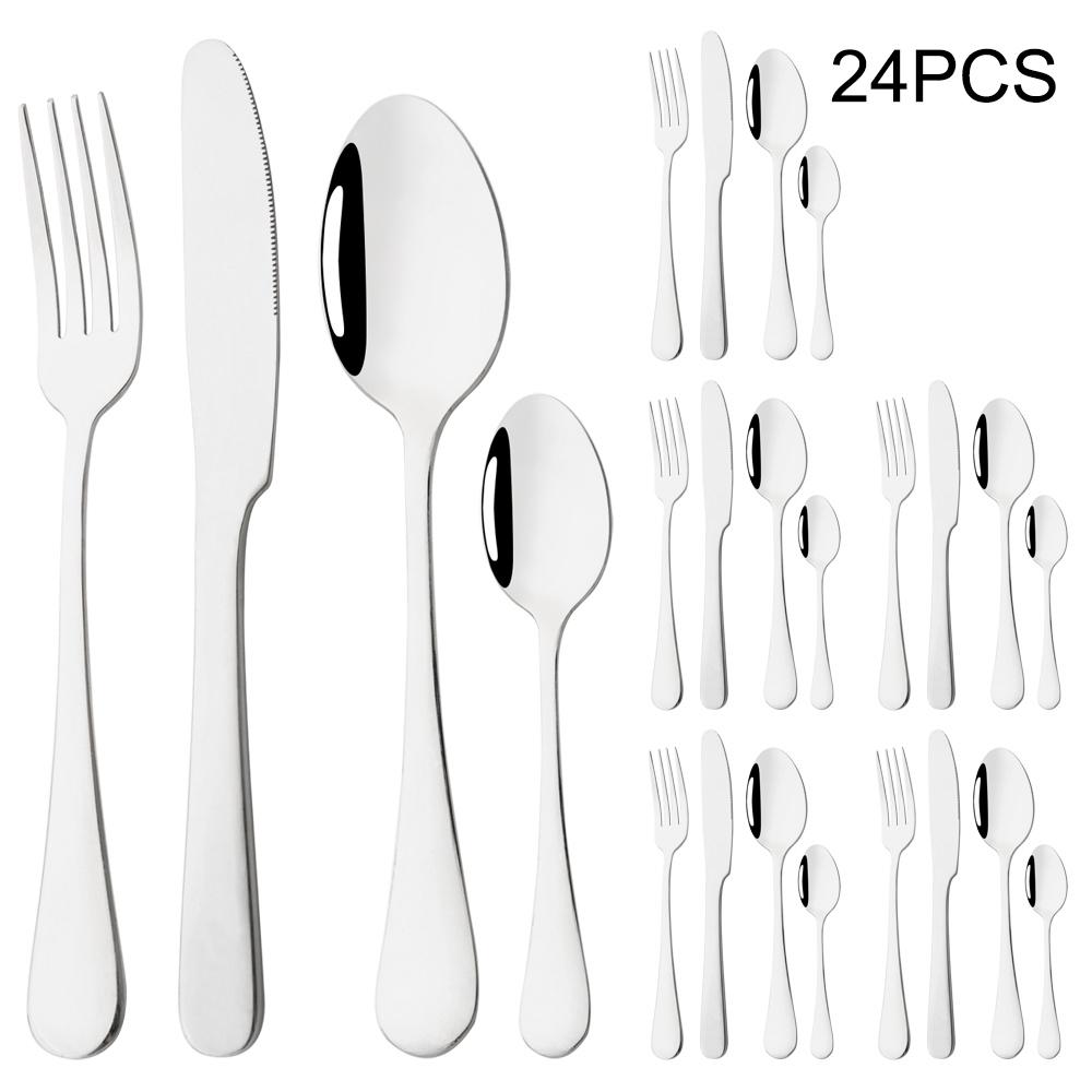 

Набор столовых приборов из 24 предметов, черный нож, вилка, кофейная ложка, набор столовых приборов из нержавеющей стали, западные столовые приборы, кухонные принадлежности серебряный