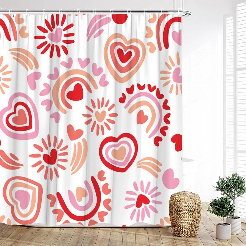 Red Rose Shower Curtains Romantic Blooming Floral Butterfly Valentine's Day Bathroom Decor Polyester Bath Curtain with Hooks