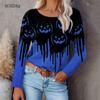 Horror Pumpkin Halloween Women Fashion T-shirts Long Sleeve 3d Print Tie-dye Street Hip Hop Ladies Tees 6XL Big Size Casual Tops