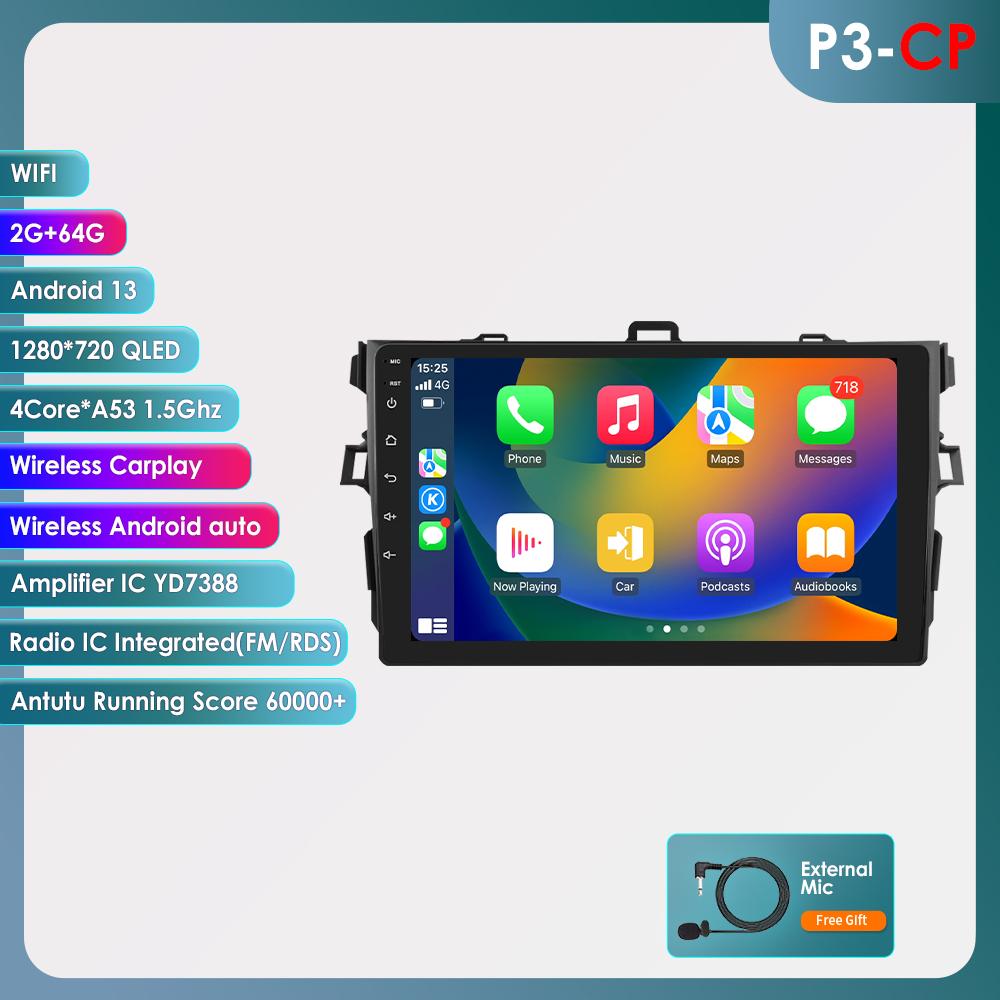 

Hizpo Автомагнитола 8G+128G Android Auto CarPlay для Toyota Corolla 2007-2011 Мультимедийный плеер GPS-навигация 2din Стерео 1280*720 Интеллектуальный экран P3CP 4Core 2G 64G
