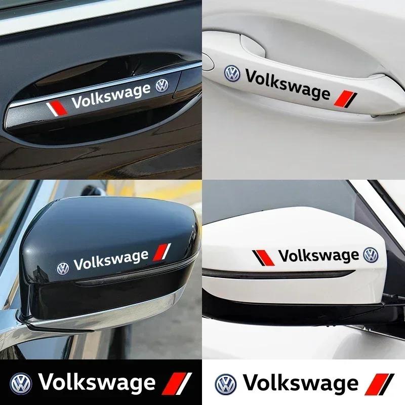 BSM1 Emblems 4Pcs Car Door Handle Stickers Tire Rear View Mirror Decals For Volkswagen GTI R-Line Polo T5 Golf Passat Scirocco Beetle ld2