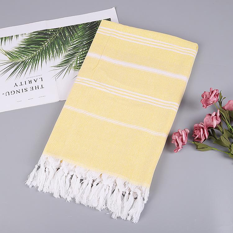 Custom Pure Cotton Turkish Striped Beach and Sauna Towel with Non-Stick Sand and Tassels for Adults