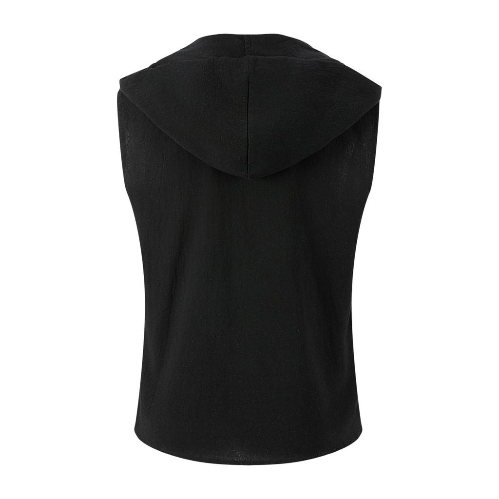 Men's New Summer Fashion T-Shirt - Casual Hooded Solid Color Sleeveless Zipper Hawaiian Beach T-Shirt