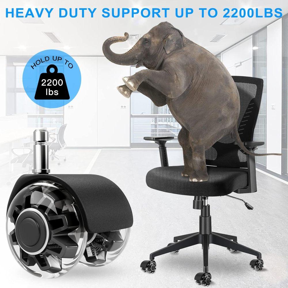 Rodas de rodízio para cadeira de escritório (Conjunto de 5),Rodas de cadeira para serviço pesado suportam 2200 libras, rodízios de cadeira de borracha silenciosa, 2 polegadas universais