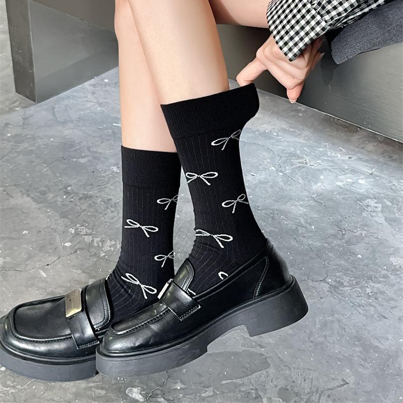 Calzini Miu Style da Donna al Ginocchio con Fiocco - Trendy Giapponesi Ballet Slouch per l'Autunno