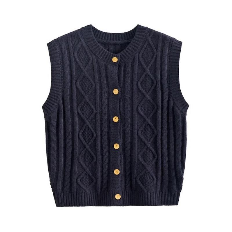 Autumn women's new top retro women's sweater cardigan gray knitted vest women's small