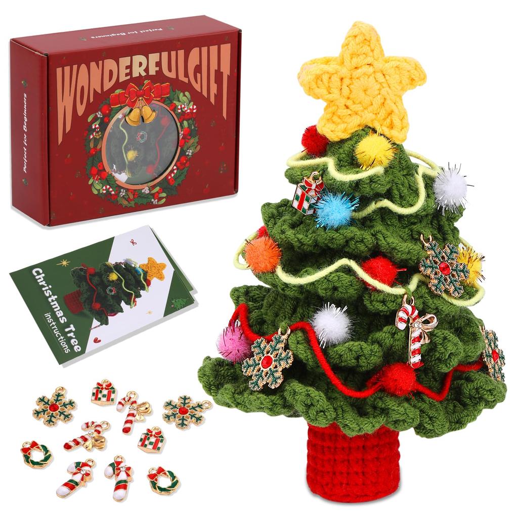 Fenrry Crochet Kit for Beginners Christmas Wreath Adults Knitting Kit with Step-by-Step Video Tutorials Crochet Yarn