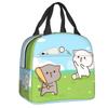 Cartoon Mochi Cat Peach And Goma Meme Lunch Bag Women Thermal Cooler Insulated Lunch Box for Work Office Travel Picnic Food Bags Practical Use