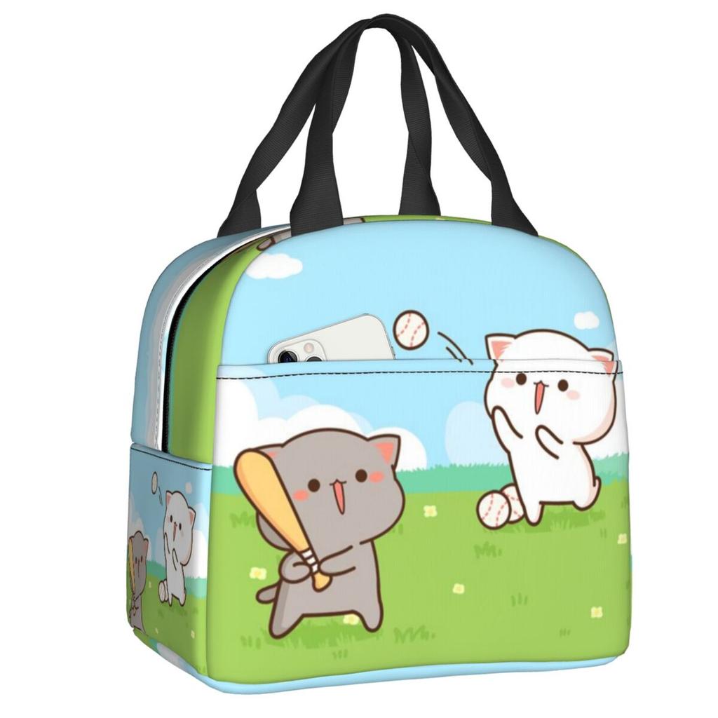 Cartoon Mochi Cat Peach And Goma Meme Lunch Bag Women Thermal Cooler Insulated Lunch Box for Work Office Travel Picnic Food Bags Practical Use