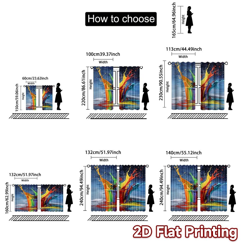 2D flat printing 2pcs Curtain Curtain Colorful Paint Splash Digital Printed Polyester Drapes Festive Curtains Perfect for Yard &
