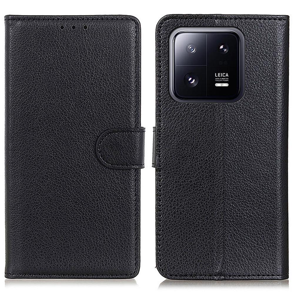 

Litchi Texture Phone Case for Xiaomi 13 5G,PU Leather Shockproof Viewing Stand Wallet Cover Black