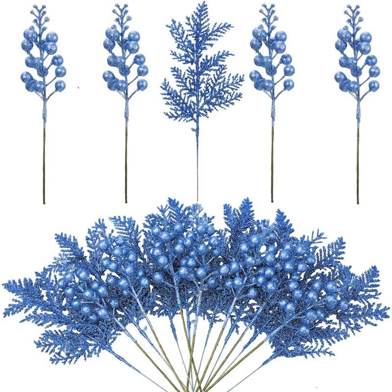 5Pcs Christmas Decoration Glitter Berrie Artificial Flower Bouquet Christmas Tree Ornaments for Home New Year 2025 Navidad Decor