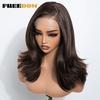 FREEDOM Synthetic Lace Front Wigs For Woman Layered Straight Wear and Go Glueless Wig 20" Ombre Brown Blonde 6x4 Pre Plucked Wig
