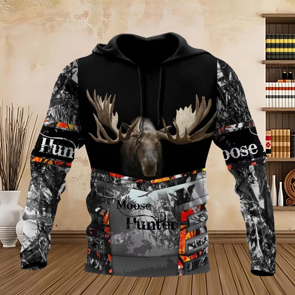 2024 Men's Fashion Hunting Loose Hoodie Large 3D Prin Animal Deer Super Large Harajuku Hoodie Fashion Enthusiast Sweatshirt Man