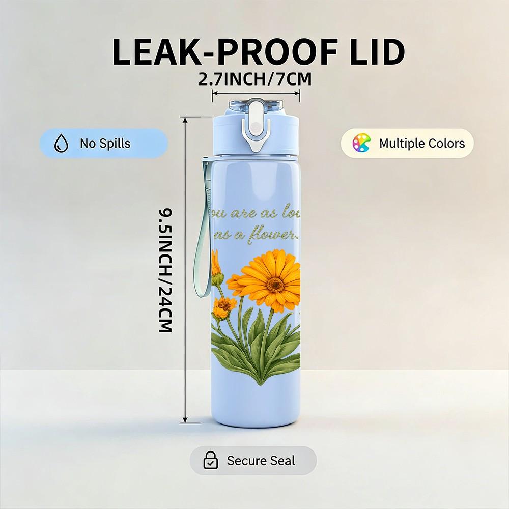 1PC Yellow Wildflower Bouquet 750ml Color Plastic Sports Water Bottle Leakproof Suitable for Sports Office Home Use