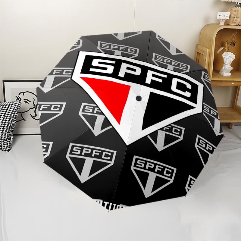 São Paulo FC logo Print Automatic Umbrella, 8 Rib Iron Frame, Plastic Handle, Suitable for Outdoor Travel &Daily , Ideal Gift