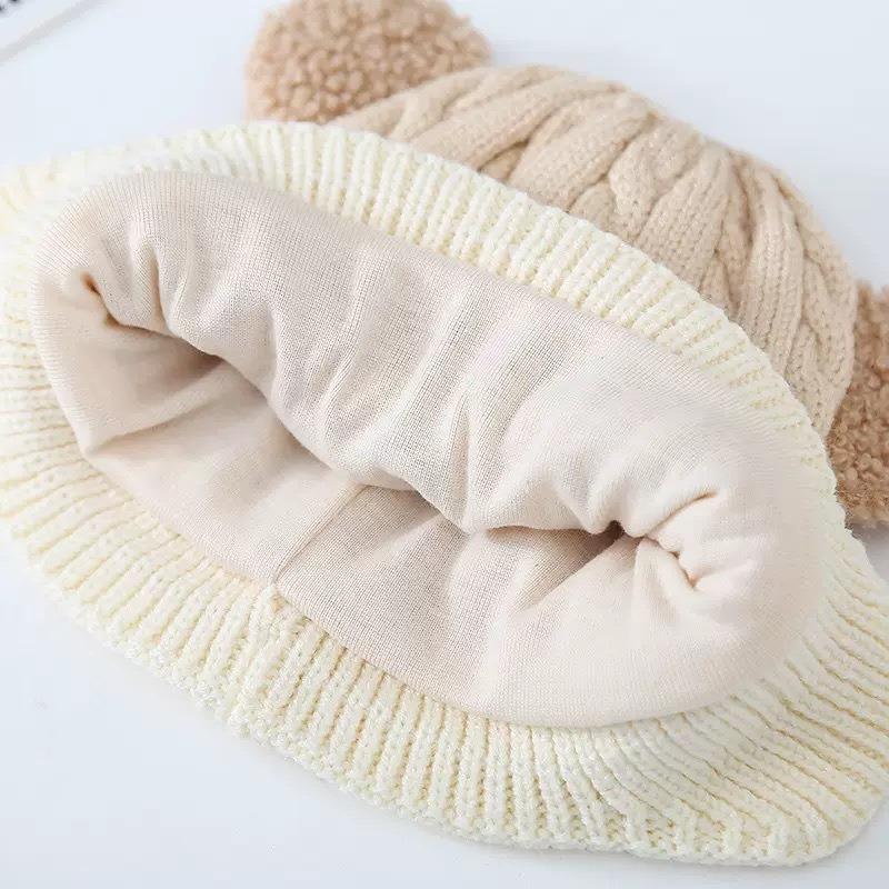 Autumn and winter warm cute bear hat ear protection hat boys and girls infant wool hat baby knitted children's hat