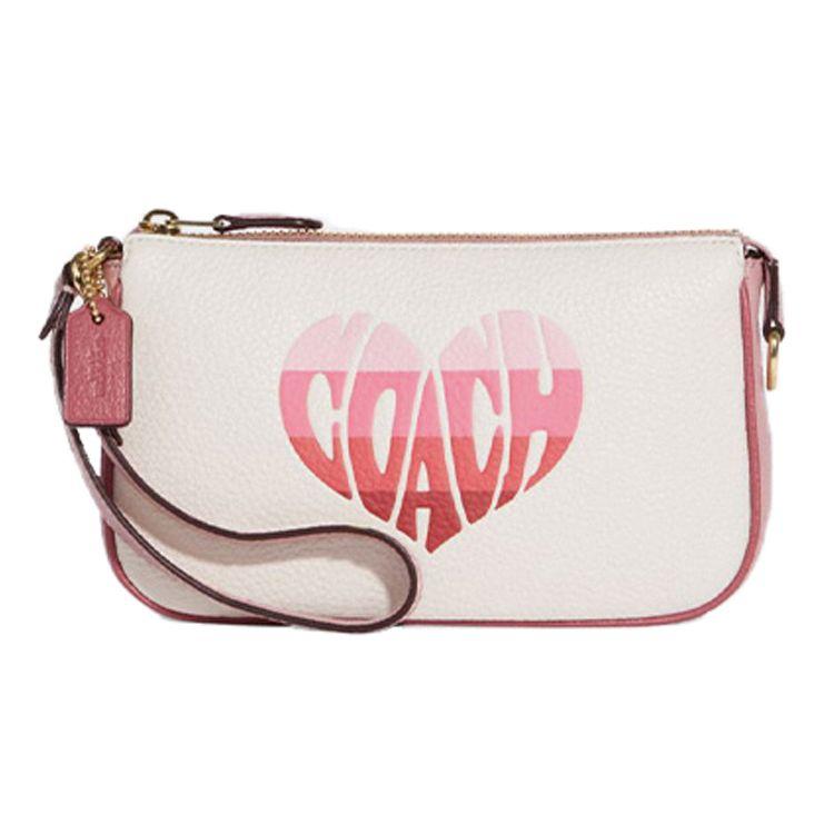 Coach Nolita 19 Zipper Closure Gradient Heart Pattern Leather Mahjong Bag Women Handbag White Pink CA797-IMCAH Basic Set (Bag+Dust Bag)