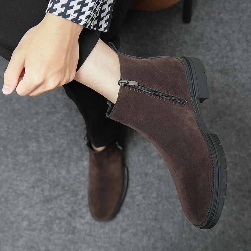 Fashion Brand Casual Shoes Man New Zipper Fashion Casual Men Ankle Chelsea Boots Male Shoes Cow Suede Leather Slip on Versatile Man Boot
