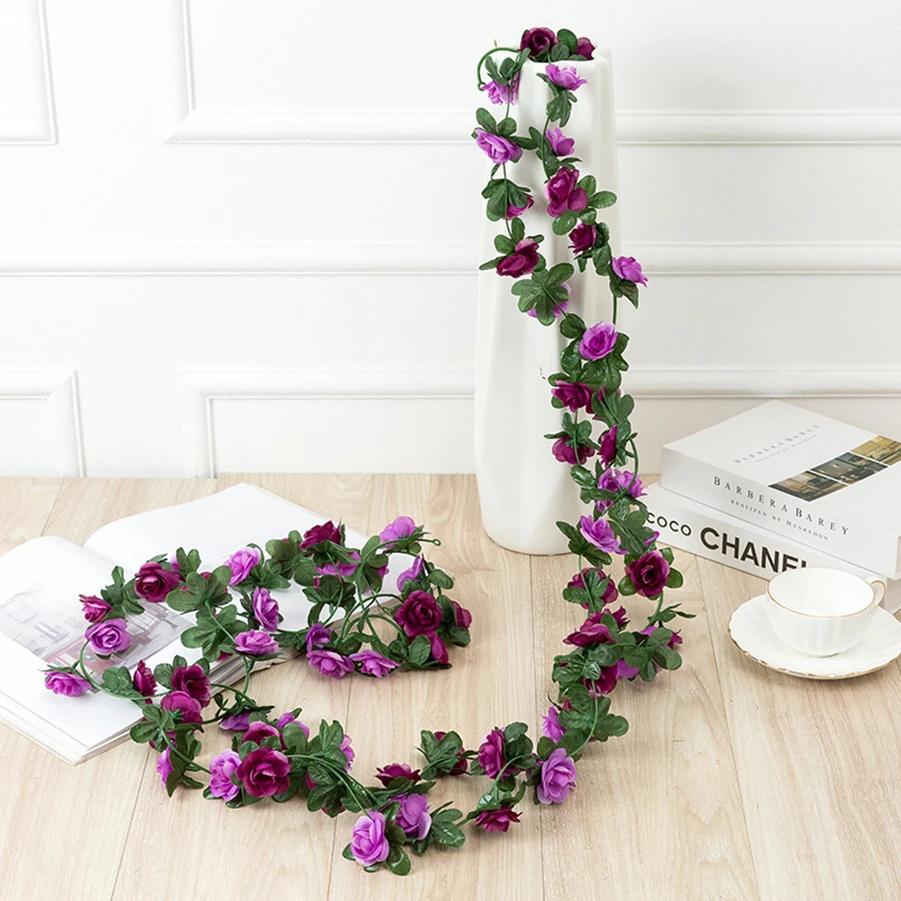 250CM Artificial Rose Flowers Wedding Home Room Decoration Spring Autumn Garden Arch Christmas Rattan DIY Gift Fake Plants Vine