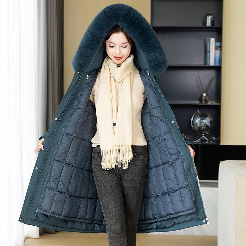 Winter New Cotton-padded Clothes, Hooded Removable Fur Collar Cotton Clothes, One Dress and Three Wear Versatile Women's Coats