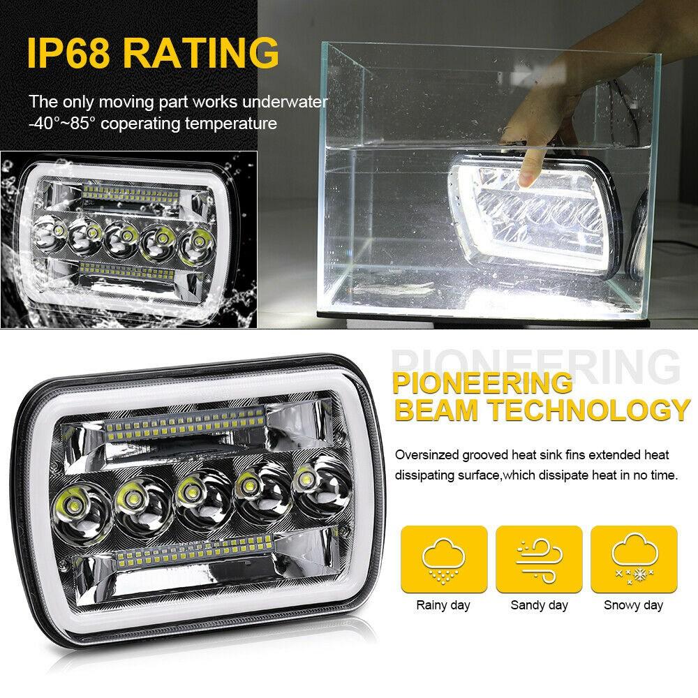 1 Pair 240W 5X7inch 7X6inch LED Headlight Hi-Lo Beam Halo DRL for Jeep Cherokee Wrangler XJ YJ