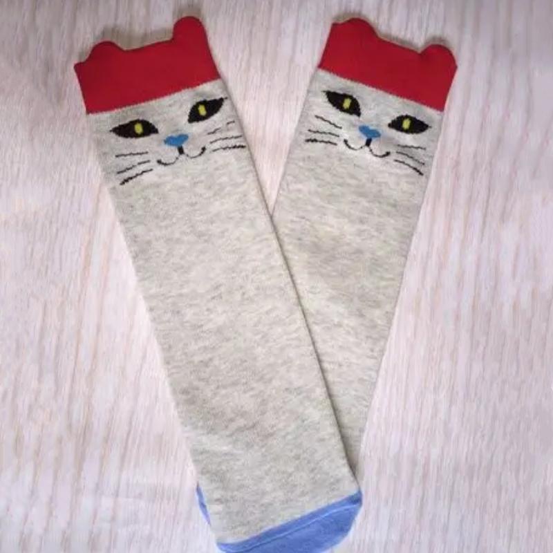 Knee High Girls Long Socks Cute Fox Cartoon Children s Socks Fashion Sport School Kids Age For Baby Boys 0-5 Years Old Spring S серый