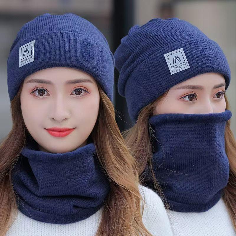 Winter hat, scarf, two-piece set, women's warm and cold-proof wool hat, knitted hat, men's autumn and winter versatile cycling split hat