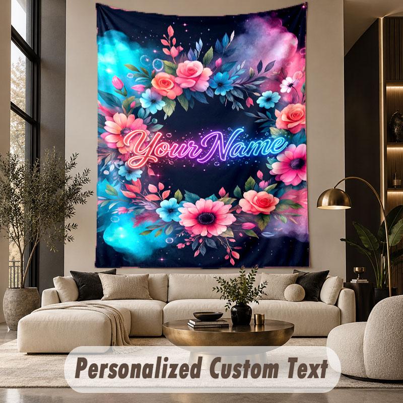 Floral (86) Theme Custom Tapestry Personalized Custom Name Text Wall Hanging Tapestry Home Decor Background Cloth