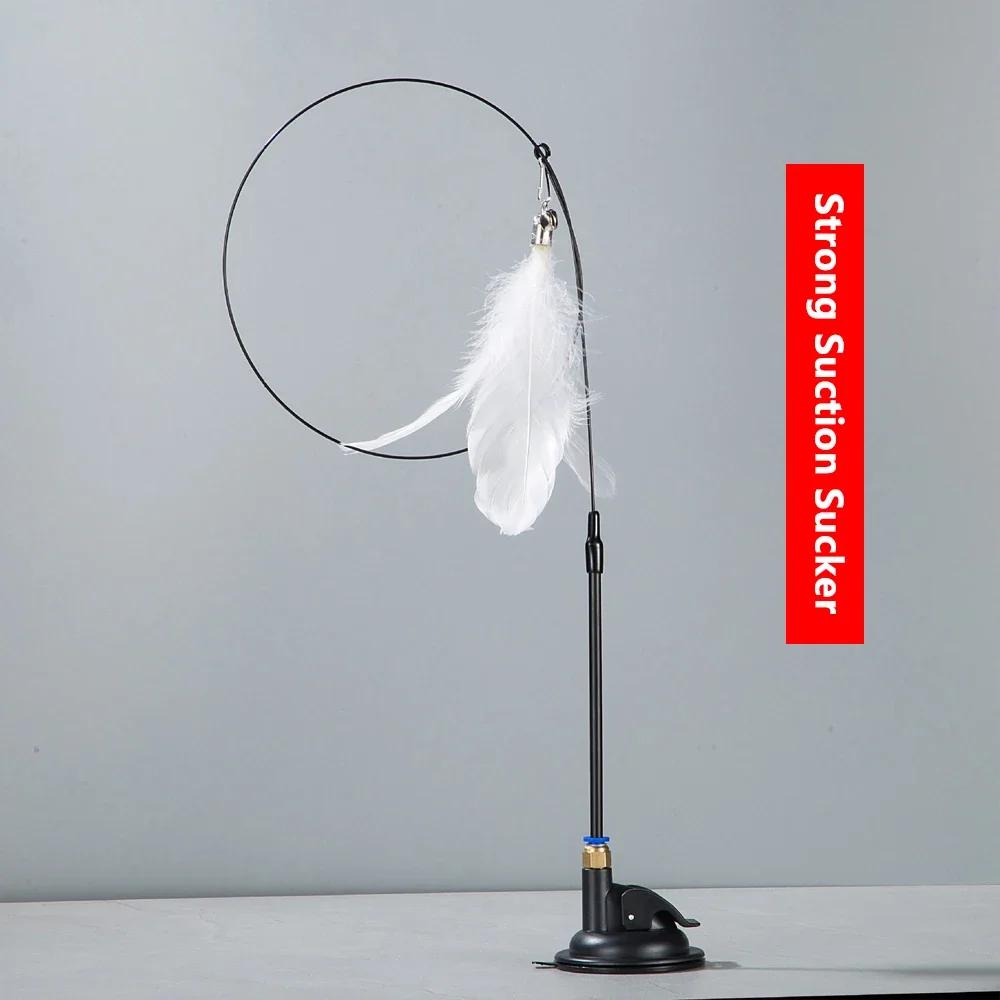 Katzenspielzeug Katzenreizstab mit Glocke Ausziehbarer Stab Saugfuß Selbst Hochwertig und Langlebig Beiß-Reizwerkzeug Auswechselbarer Federkopf