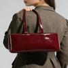 Women's French Style Light Luxury Glossy Patent Leather Armpit Bag, Women's Large Capacity Commuting Shoulder Bag, Vintage Wine Red Handbag