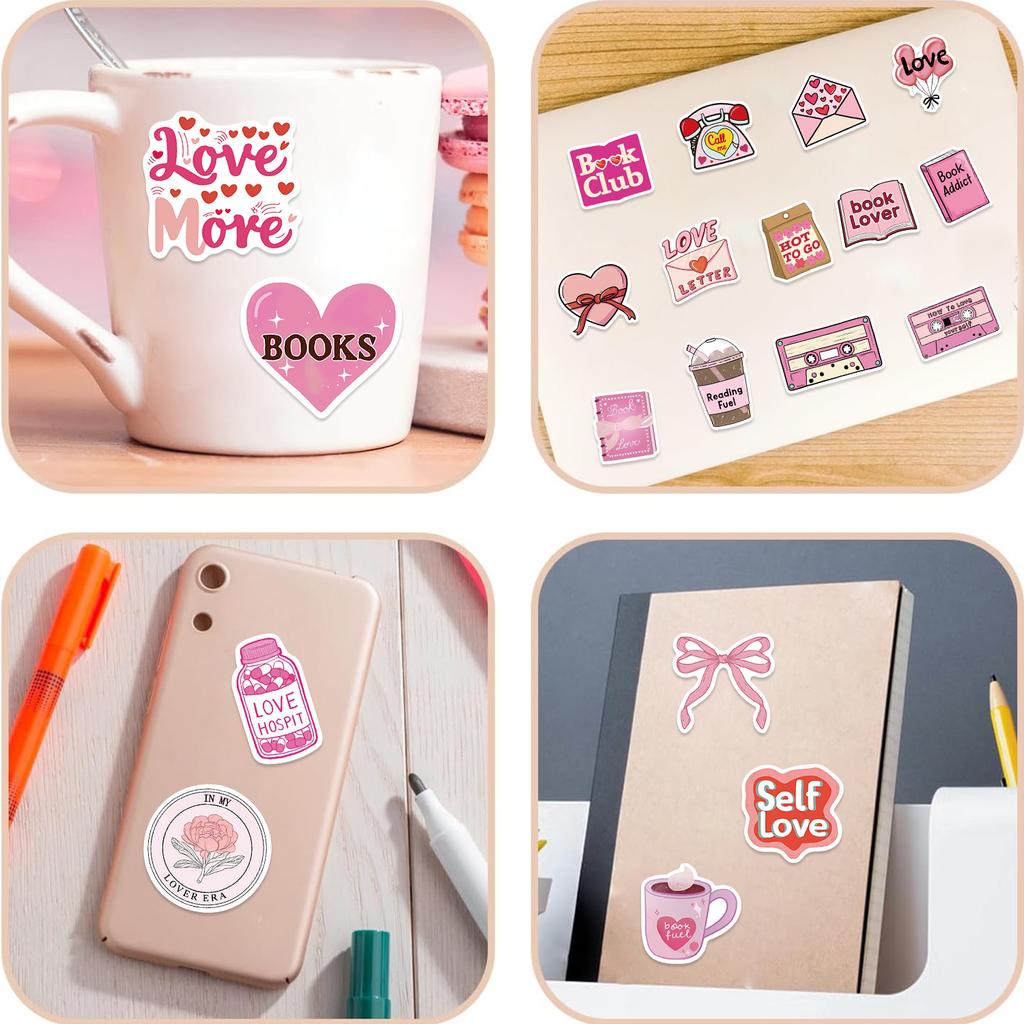 50 Cartoon Pink Love Doodle Stickers Decorate Guitar Notebook Suitcase DIY Waterproof Stickers