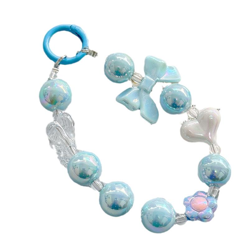 Color Plated Color Flower Beaded Mobile Phone Chain Creative Bow Car Keychain Earphone Bag