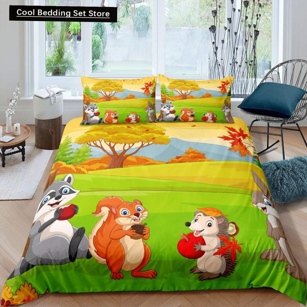 Kids Cartoon Animal Zebra Giraffe Fox Kangaroo King Queen Duvet Cover Boy Girl Rabbit Wildlife Bedding Set Polyester Quilt Cover
