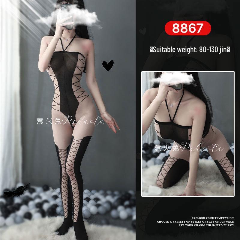 Seductive Rabbit Silk Bondage Lingerie Set: Open Crotch, Tearable Bodysuit with Garter and Stockings