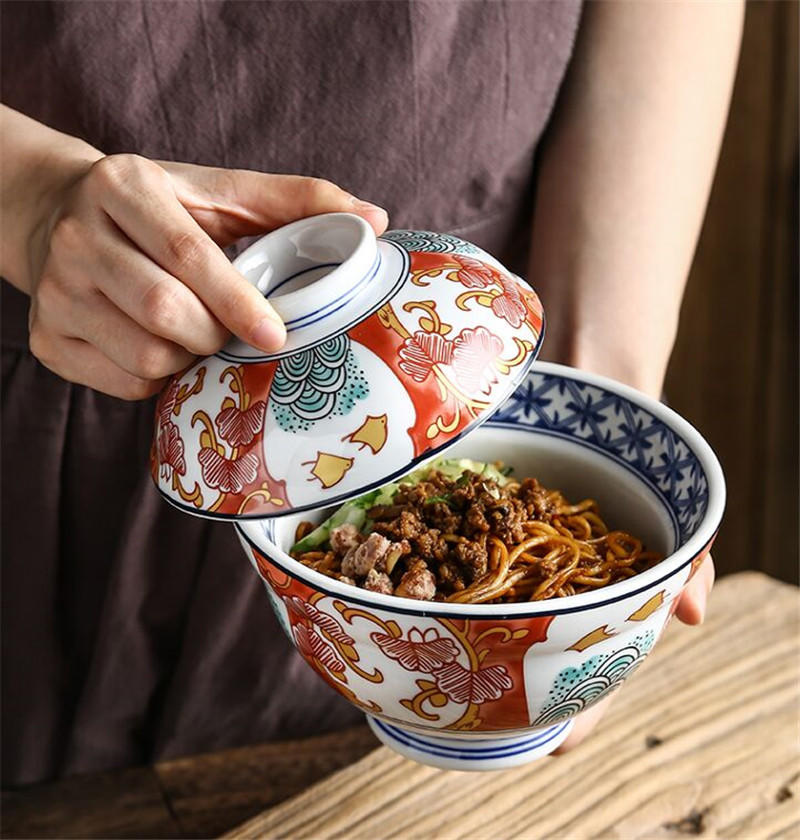 Japanese Ceramic with Lid Noodle Bowl Large Creative Noodle Bowl for Noodle Shop Fruit Salad Soup Kitchen Tableware | Bowls