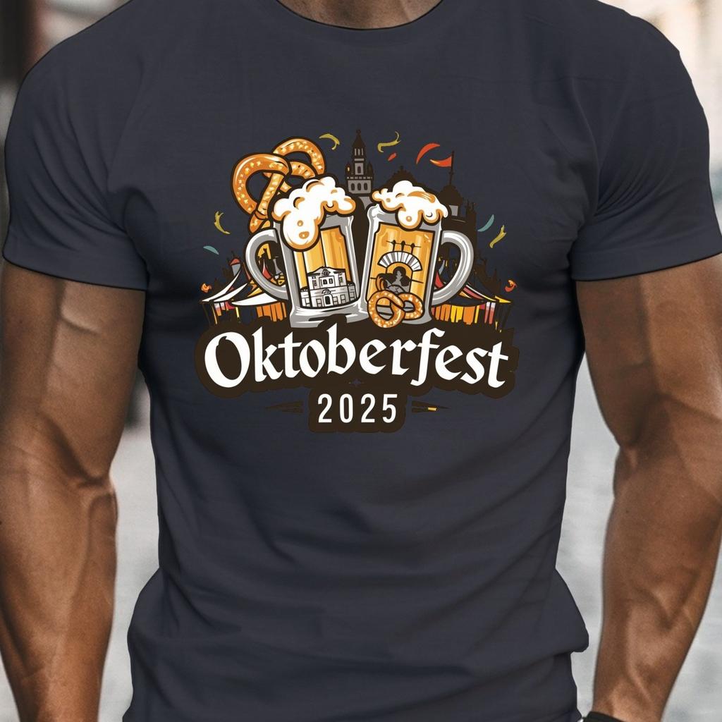 Men Oktoberfest 2025 Graphic Tee "Hop" Beer Mug Design Crew Neck Short Sleeve T-Shirt Casual Summer Top for Adults Men Clothing