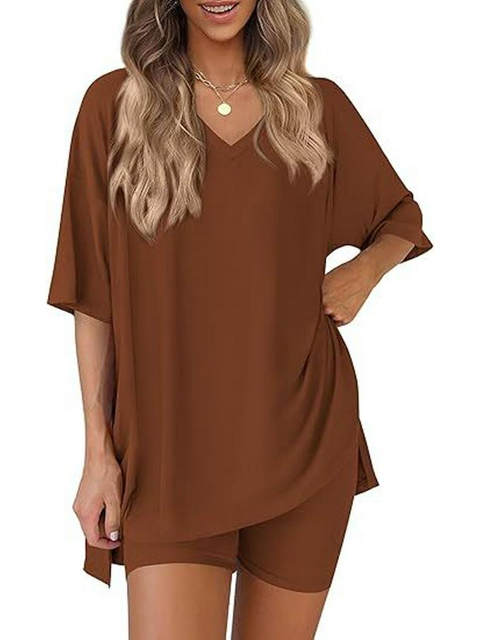 Women's Casual V-neck T-shirt & Shorts Homewear Set, 2026 Collection: Comfortable and Stylish 