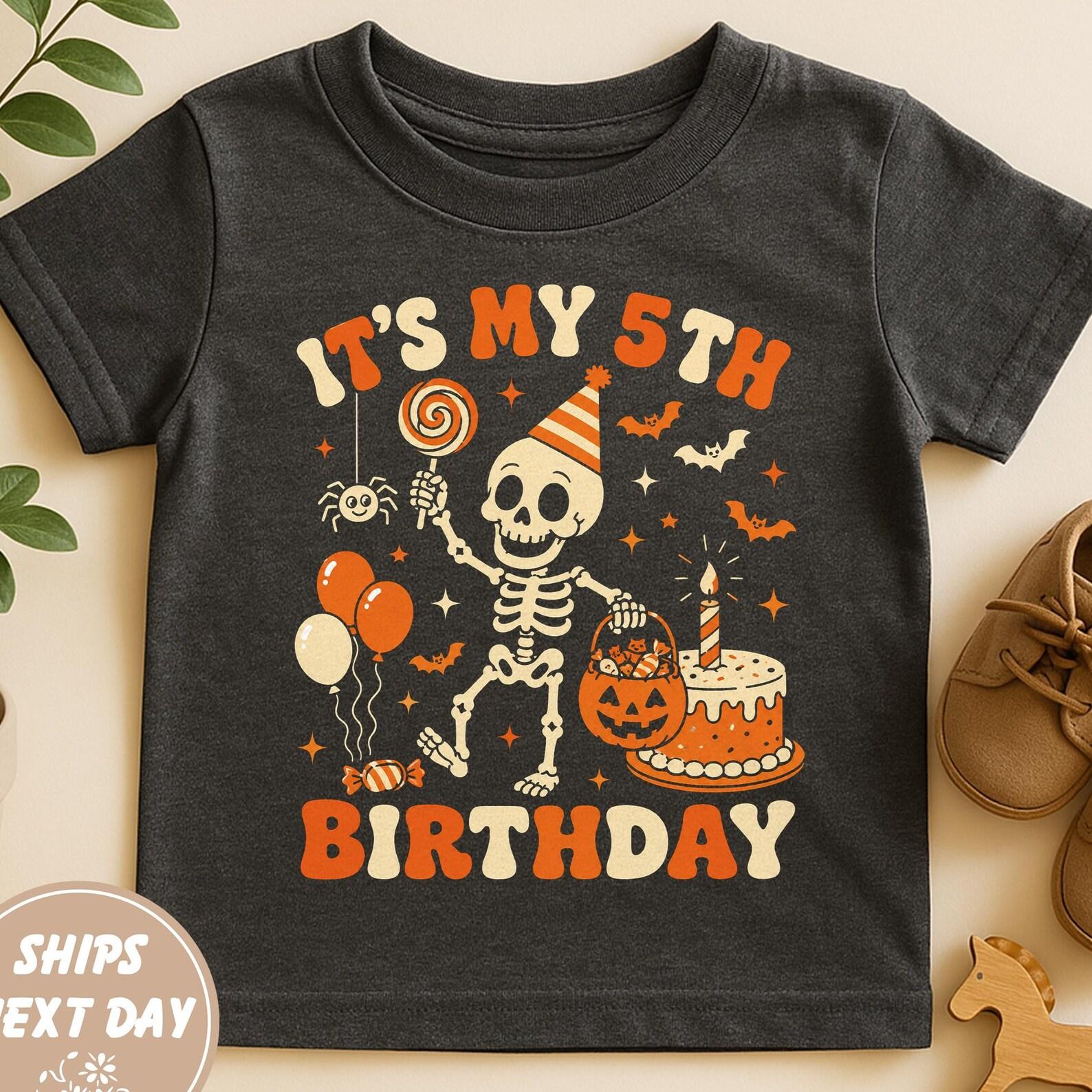 It s My 5th Birthday Shirt, Funny Halloween 5th Birthday Skeleton Tee, Spooky Fifth Birthday Party Shirt, Kids Halloween Birthday Outfit 160