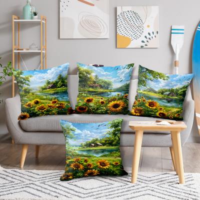 Nordic Print Sunflower Pillow Living Room Sofa Cushion Office Cushion Peach Skin Single Sided