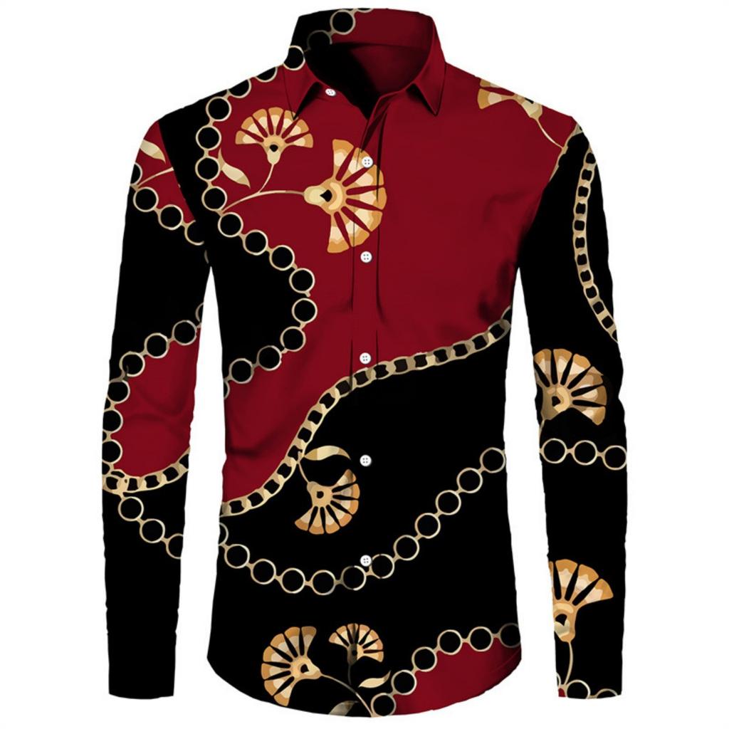 Essential! Luxury chain marine print long-sleeve shirt.
