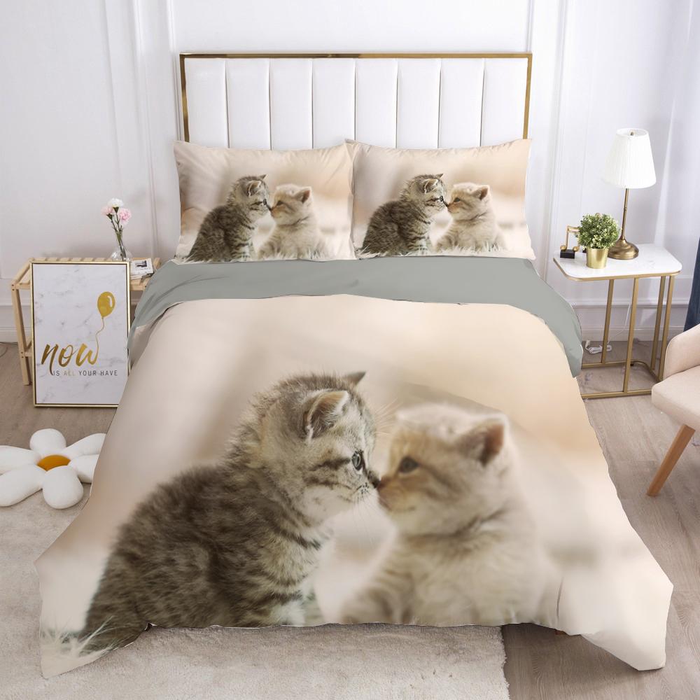 Cat Quilt Cover Package Lovely Animal Kitten Printed Quilt Cover Kids Teens Girl Animal Full Size Queen Dimension King Size Size Polyester Bed Cover