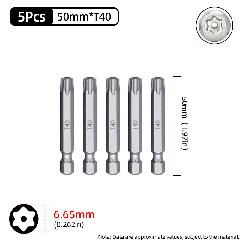 Torx Screwdriver Bit 50mm Magnetic S2 Steel 1/4'' Hex Shank Hollow Hole Security Bits T5-T40 Electric Drill Driver Hand Tools