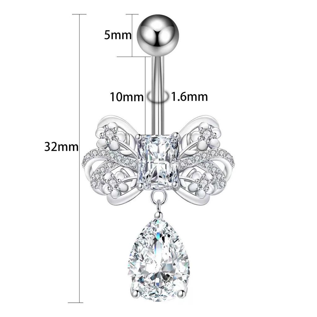 Piercing de nombril avec pendentif cœur en zircon et nœud